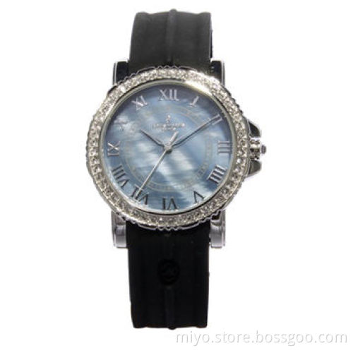 Promotional Silicone Analog Watch, MOP Dial, CZ Stones Case, Customized Logos are Welcome